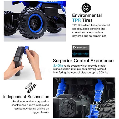 RC Car with Dual Motors 4WD 2.4Ghz 1:12 Crawlers Off Road Vehicle Toy Remote Control Car Blue Color - Thumbnail 4