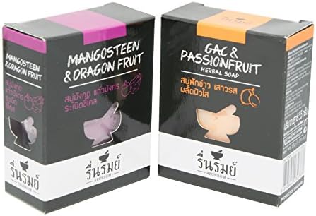 SET REUNROM GAC & PASSIONFRUIT + MANGOSTEEN & DRAGON FRUIT HERBAL NATURAL BATH & BODY BAR SOAP BRIGHTENING WHITENING SOFT SMOOTH SKIN