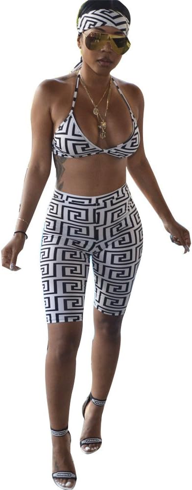 Muesily Women's High Waist Print Shorts Set Tracksuit 3 Pieces