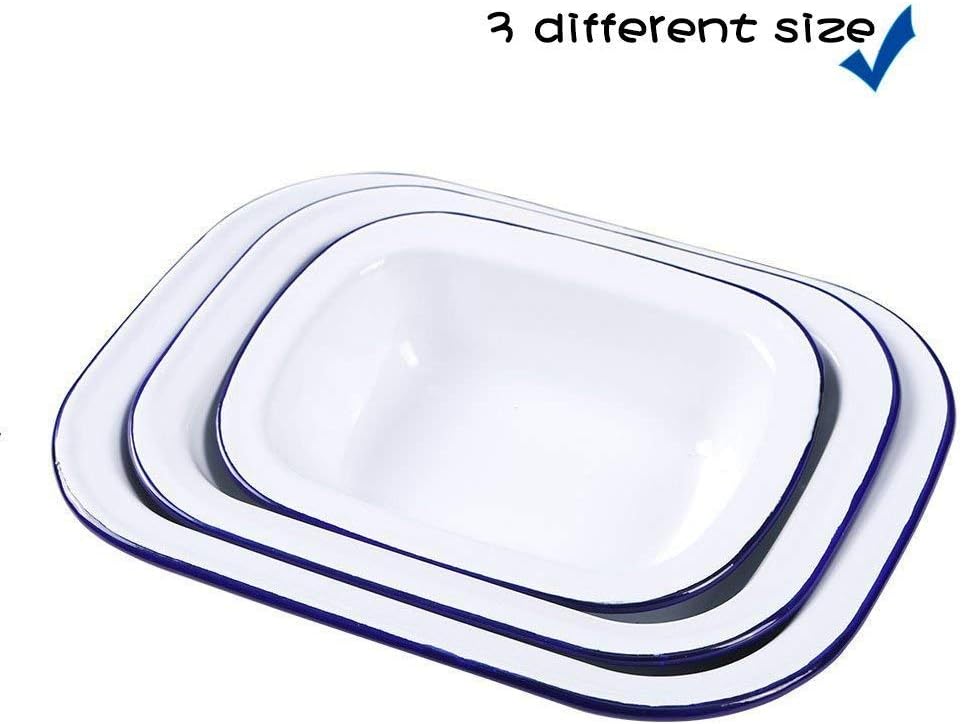 Webake Enamel Pie Dishes Enamelware Roasting Tins 3 Pcs 20cm 24cm 28cm Cookware Baking Tray Rectangular Roaster Pan Food Containers - Image 3