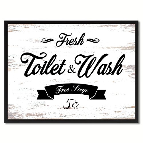 Fresh Toilet & Wash Vintage Sign White Canvas Print with Picture Frame Home Decor Wall Art Collection Gift Ideas