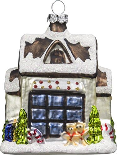 Small Christmas Scene Snow White House Village Glass Blown Ornament