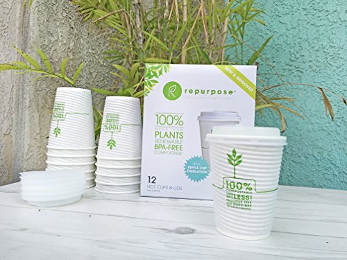 Repurpose 100% Compostable Plant-Based Insulated Hot Cup and Lid Set, 12 ounce, 12 count