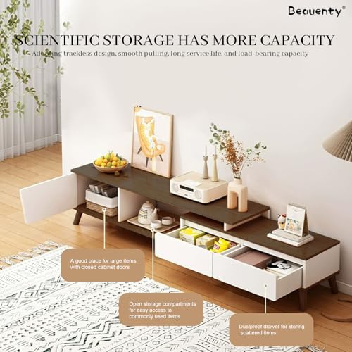 Beauenty TV Cabinet for up to 50-70 Inches TV, 2 Drawer TV Entertainment Modern Design, Wooden TVs Console Table, Adjustable TV Rack L 220 x W 30 x H 43 cm (Style 1)
