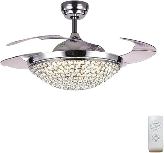 Yzpfsd Ventilateur De Plafond Moderne Avec Lumieres Chrome 42 Pouces Lames Retractables Cristal Led Lustre Ventilateur Avec Telecommande Amazon Ca Maison Et Cuisine