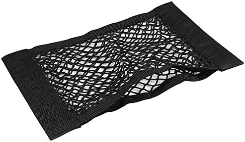 Carperipher Car Mesh Net Bag Back Trunk Seat Organizer Velcro Magic Sticker Double Layer Black Elastic String Storage for Bottles, Groceries, Cargo