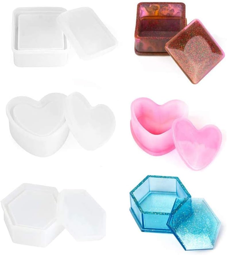 InFreesh 10PCS Resin Moulds Silicone, Epoxy Resin Moulds Include Hexagonal, Square, Heart-Shaped Craft Box Moulds - Image 4