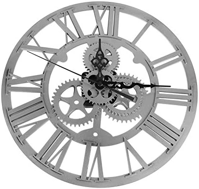 Modern 3D Wall Clock European Archaize Gear Wall Clock Round Large Wall Clock, Special Clock Home Decorations (Silver)
