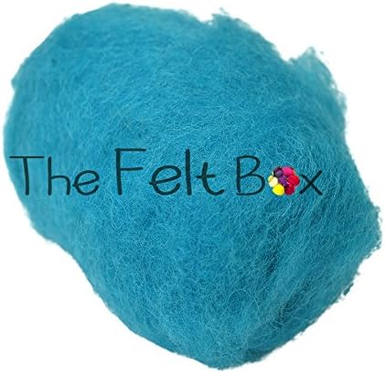 The Felt Box Needle Felting Wool 100g, Bright Turquoise #98 Shade, Carded NZ Wool Batt with Short Coarse Fibres