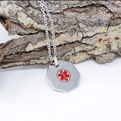 My Identity Doctor - Medical Alert Mens Womens Necklace with Pendant - Custom Engraving for Diabetes Warfarin Dialysis Stroke Pacemakers - 27in - 68.5cm Chain - Red
