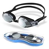 Swim Goggles with 3 Interchangeable Nosepieces, Amazer Adult Swimming Goggles Clear Wide Vision Anti Fog UV Protection No Leaking Easy to Adjust Free Protection Case for Adult Men Women Youth