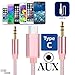 Moto Z Type-c Car Aux Cable, UNOOE Tangle-Free 2× 3.5mm Headphone Jack Adapter Stereo Audio Auxiliary Cord Compatible with ALL Android Phone & Motorola Moto Z Series, LeEco Le 2/Max 2 and More (Rose)