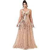 Giffniseti Women's Plus Size V Neck SequinFormal Dresses Evening Gowns Prom Dress
