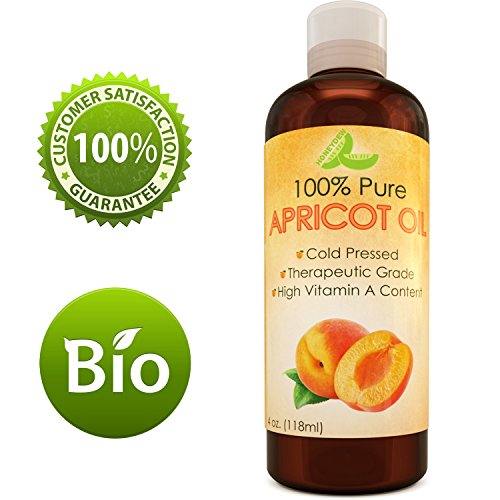 100% Pure Apricot Oil – 4 Oz Cold Pressed Natural Carrier Oil for Massage + Face / Skin & Hair – Great for Blending & Aromatherapy - USA Bottled