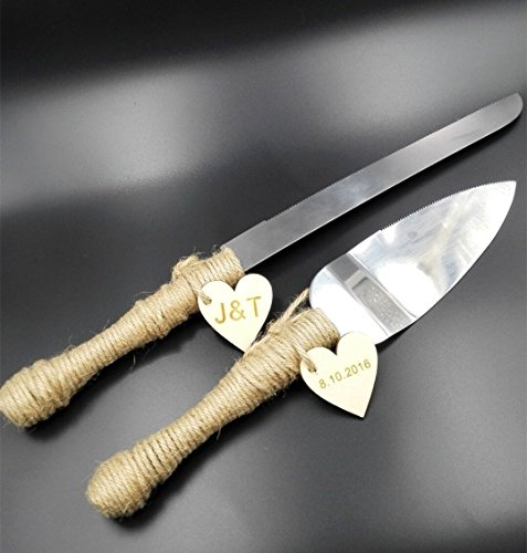 Custom Rustic Wedding Cake Knife and Server Set, Personalized Rustic Country Wedding Twine Knife and Cake Server Set