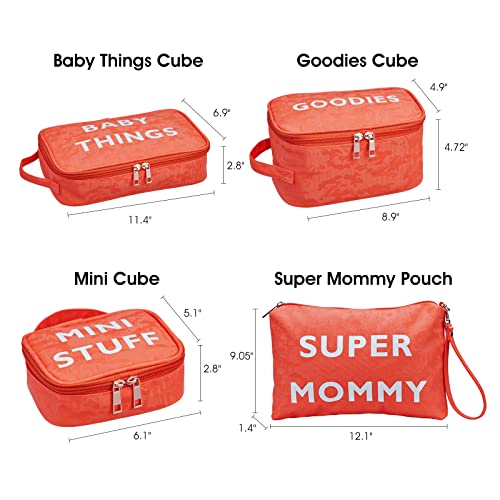 Printe Diaper Bag Organizing Bags Set of 4, Water Resistant Packing Cubes, Diaper Bag Organizer