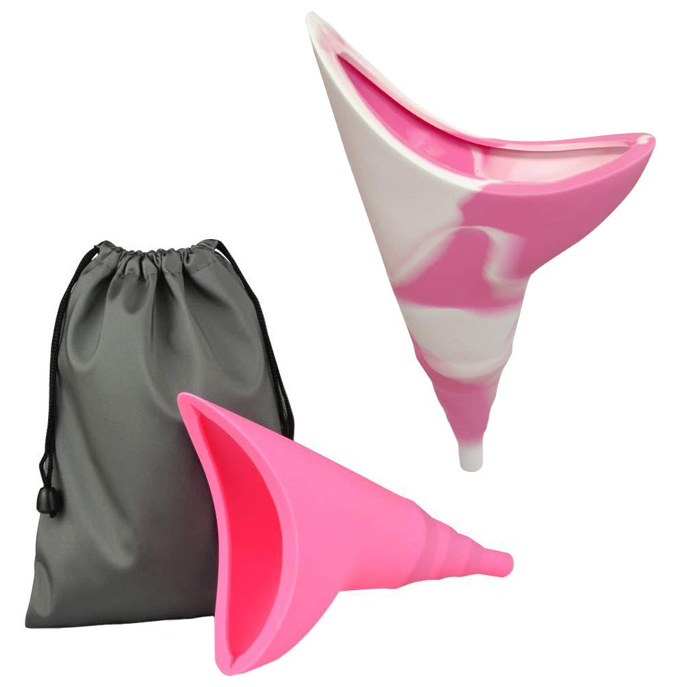 LWZko 2 Pieces Female Urinal Portable, Female Urinal, Emergency Urinal, Portable Urine Funnel, Silicone No Overflow No Leak Reusable Pee Funnel for Outdoor Travel, Camping, Traffic Jams, Hiking