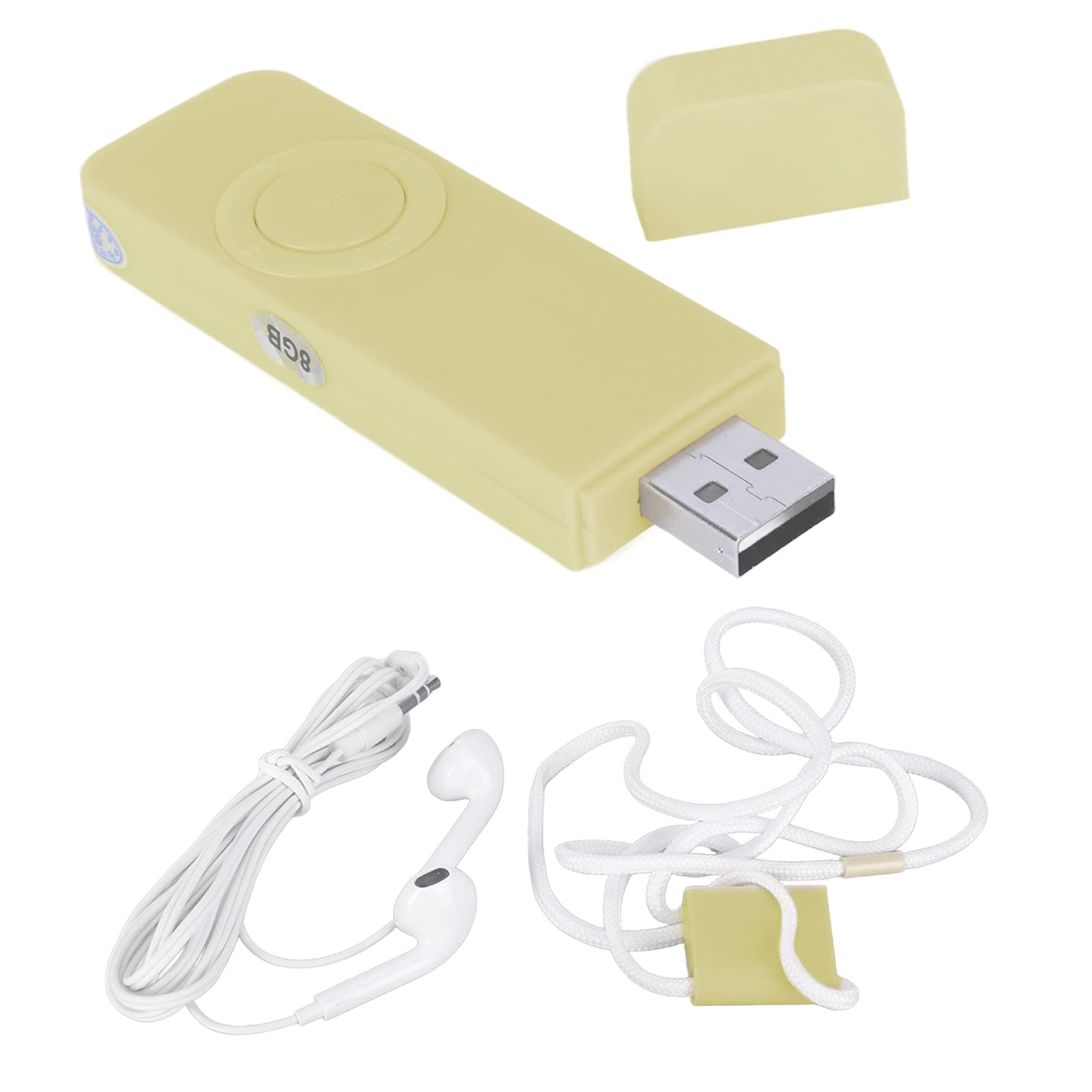 USB MP3 Player, 8GB MP3 Player Portable Audio Music Player with Headphone and Lanyard, HiFi Lossless Sound Kids MP3 Music Player for Running (Yellow)