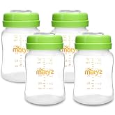Matyz 4-PACK Breastmilk Storage Bottles With Lids (Green, 6oz Each) - Wide Mouth Breastmilk Collection Storage Bottle - Leakproof Breast Pump Bottle for Spectra Medela Philips Breast Pumps