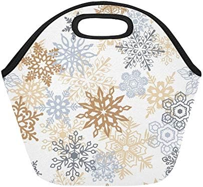 Insulated Neoprene Lunch Bag Snowflakes Christmas Packaging Textiles Large Size Reusable Thermal Thick Lunch Tote Bags For Lunch Boxes For Outdoors,work, Office, School