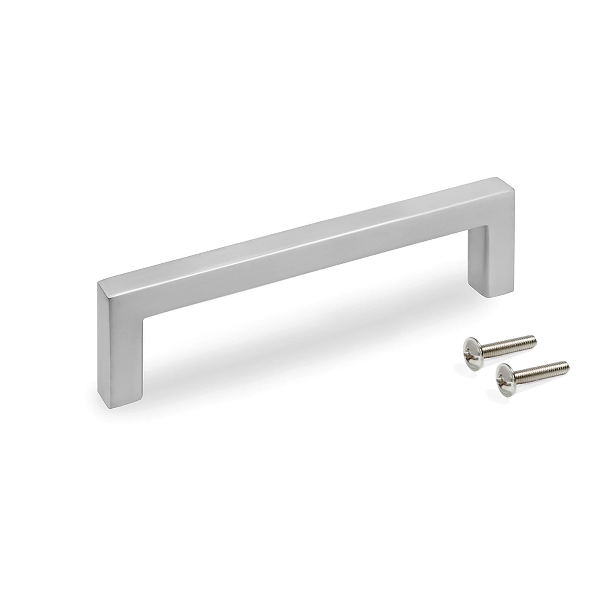 Emuca - Furniture Handle, 128 mm Interaxis (5 inch), L136 mm (5,3 inch),Zamak, Satin Nickel, 5 pcs.