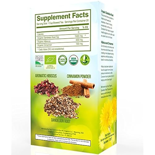 Dandelion Root Tea - Raw Organic Vitamin Rich Digestive - 1 Pack (20 Bags, 2g Each) - Detox Tea - Helps Improve Digestion and Immune System - Anti-inflammatory and Antioxidant - By Kiss Me Organics Grocery & Gourmet Food, Beverages, Coffee, Tea & Cocoa, Tea, White