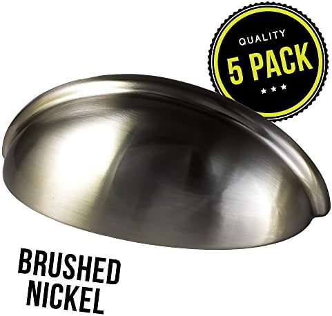 Cabinet Hardware Bin Cup Drawer Handle Pull - 3" Inch (76mm) Hole Centers (5pk Satin Nickel)