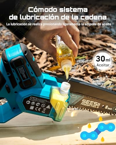 SEESII 6 & 8 Inch Chainsaw Battery, 1000W Brushless, Mini Chainsaw with 2*4000mAh Battery, Electric Saw for Pruning with Automatic Lubrication, Chainsaws Small Trees and Cutting Wood