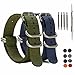 SIMCOLOR Zulu Replacement Watch Bands,2 Pack Nylon Strap with Heavy Duty Brushed Buckle 18mm 20mm 22mm or 24mm(20mm,Blue/Army green)