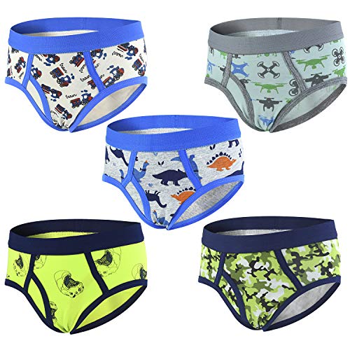 slaixiu Cotton Little Boys Briefs Cartoon Dinosaur Truck Kids Underwear 5-Pack (UWAA-No.2-S)