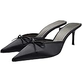 UFEDO Fashion Kitten Heels Bow Mules for Women Pointed Toe Slip On Mini Heels Mules