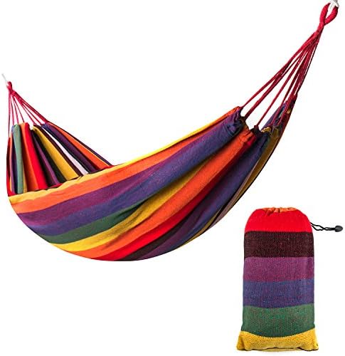 Xiyoyo Hammock Colorful Rainbow Cotton Soft Supreme Comfort Fabric Woven Bed Two Sizes Optional with two 157in Long Ropes Protable for Travel Camping Backyard (Red/Black/Purple, 110x59in)