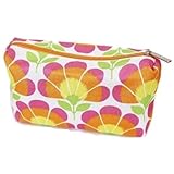 Clinique Bright Orange Pink and Green Floral Print Cosmetic Makeup Bag