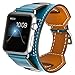 Valkit Bands Compatible with Apple Watch Band 38mm 40mm 42mm 44mm, Genuine Leather Strap Replacement Wristband with Metal Adapter Clasp for Men Women iWatch Series SE 6 5 4 3 2 1, Cuff - Blue