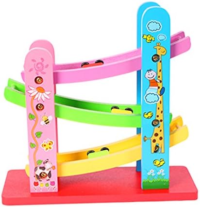 Wooden Ramp Racer,Dmeixs Small-Sized Toddlers Race Track for Kids Race Car Ramp Set with 3 Small Racers