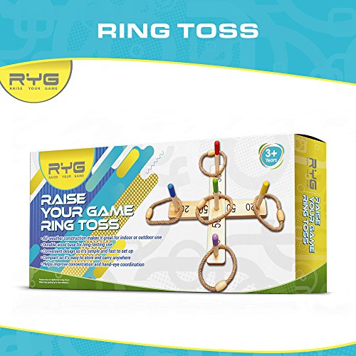RYG Wooden Ring Toss Game Set, Durable Wood Base, 5 Wood Pegs, 5 Rope Rings, Portable Indoor And Outdoor Family Quoits Games, Suitable For Kids & Adults - Have Fun Now!