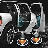 ZOZ 2pcs Wireless No Drill Type LED Laser Car Door Light Welcome Projector Light Logo Ghost Shadow Emblems Magnet Sensor Easy Installing (Superman)