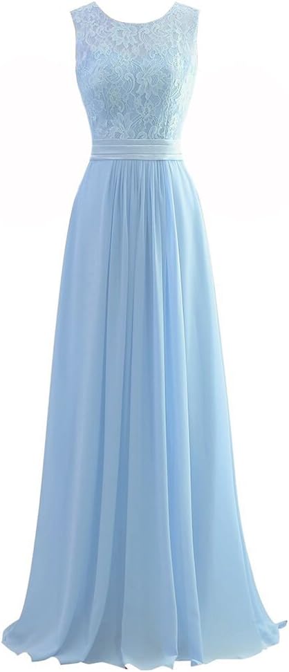 JinXuanYa® Lace Long Chiffon Evening Prom Party Bridesmaid Dresses (10, Light blue)