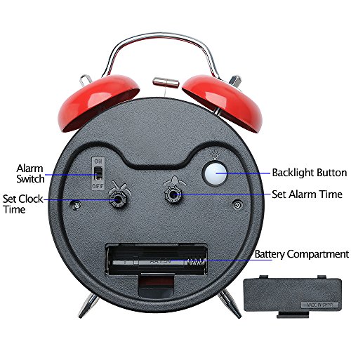 Peakeep 4 inches Twin Bell Alarm Clock with Stereoscopic Dial