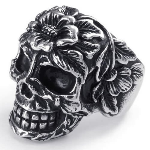 KONOV Jewelry Vintage Stainless Steel Gothic Skull Biker Mens Ring , Color Silver Black