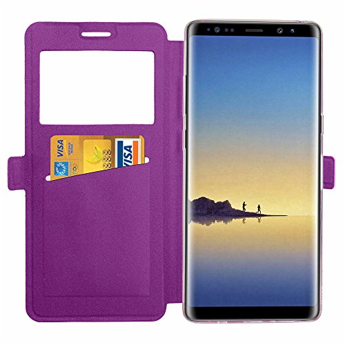 Samsung Galaxy Note 8 Phone Case,ARSUE Window View Slim Luxury PU Leather Wallet Flip Full-Body Drop Resistant Protection Case Cover with Card Slots and Kickstand for Galaxy Note 8 (2017) - Purple