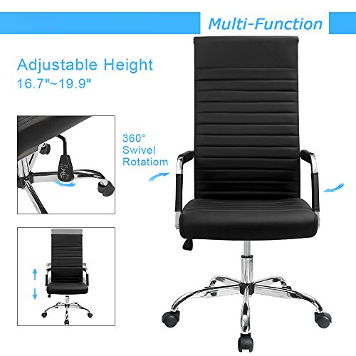 Furmax Ribbed Office Chair High Back PU Leather Executive Conference Chair Adjustable Swivel Chair With Arms (Black)