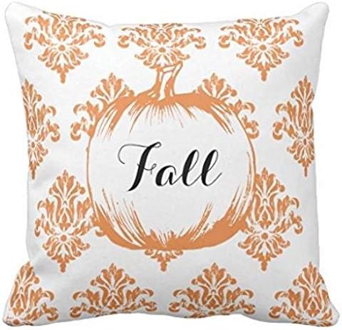 Vintage Orange Damask Pattern Fall Pumpkin Pillow Case 18 x 18 Inches