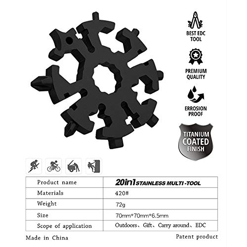 KYZZ-Forma-del-Copo-de-Nieve-de-la-Bicicleta-de-mltiples-Funciones-de-la-Herramienta-de-Acero-InoxidableMetal-del-Acero-Negro-Llavero-Multiuso-Gadget