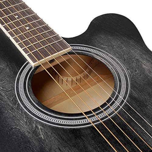 Acoustic Guitar WINZZ 40 Inches Cutaway Guitar Beginner Starter Bundle with Padded Bag, Stand, Tuner, Pickup, Strap, Picks