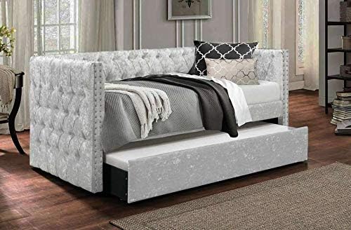 OWO Living Beautiful Roma Buttoned Chesterfield Day Bed with Trundle Bed (Silver)