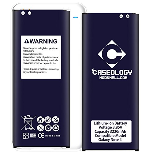 Galaxy Note 4 Battery, Caseology [2x Spare Replacement Battery / Charger] 3200 mAh with Portable USB Port Travel Wall Charger for Samsung Galaxy Note 4 (2014) - 2x Battery, 1x Charger