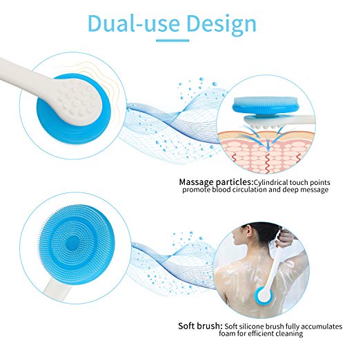 ELECTRAPICK Long Handle Bath Body Brush Ultra-soft Silicone Shower Brush Exfoliating 360°Free Rotate Soft Bristles Bath for Men and Women 15inches