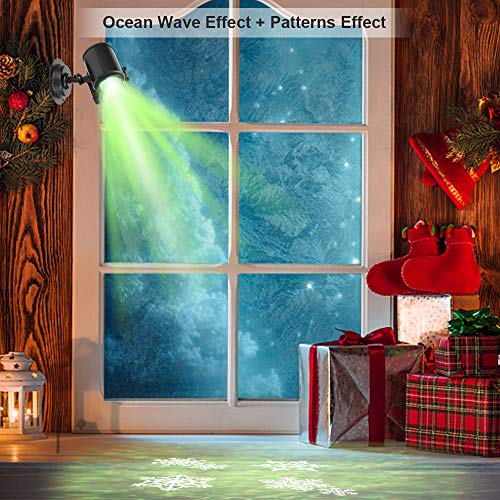 Elec3 Ocean Wave Christmas Projector Lights,16 Slides 2 In 1 Moving Pattern Projection lights Landscape Lights Waterproof Outdoor Indoor for Holidays Halloween Parties Decoration