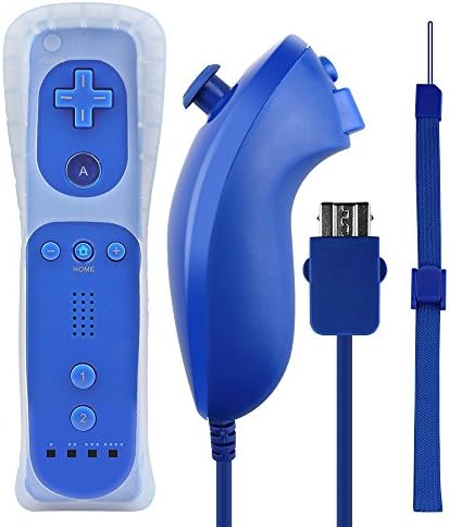Kycola Wii Controller NA02 Wii Remote and Nunchuck With Free Silicone Case And Wristlet For Nintendo Wii u &amp; wii(Dark Blue)